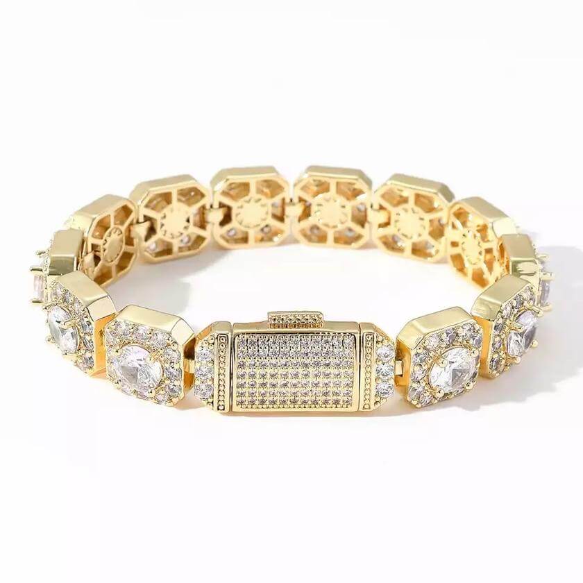 11mm Square Full Zircon Gold Plated Bracelet-silviax