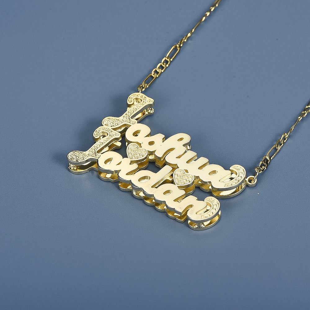 Double Layer 2 Names 2 Hearts Custom Gold Plated Couple Necklace-silviax