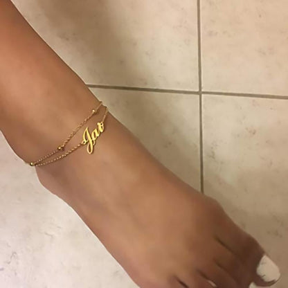 Double Layers Personalized Custom Gold Plated Name Anklet-silviax