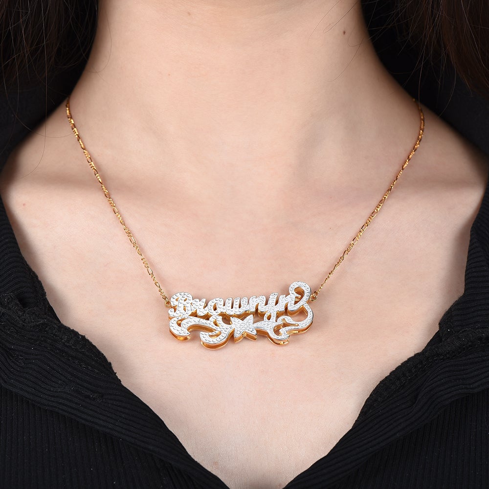 Double Layer Two Tone with Stars Gold Plated Personalized Name Necklace-silviax