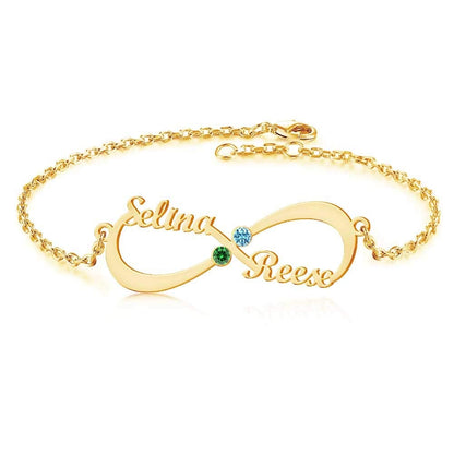 Gold Plated Personalized Two Names with Birthstone Infinity Bracelet-silviax