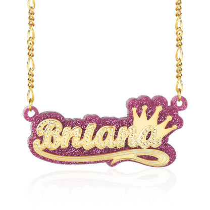 Acrylic Double Plate Crown Personalized Custom Gold Plated Name Necklace-silviax