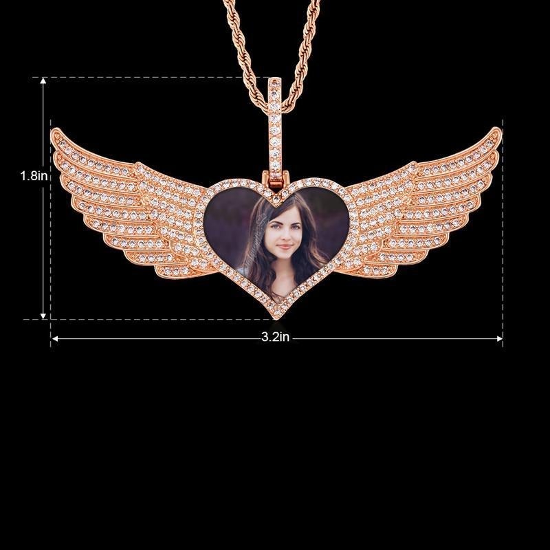 Angel Wings Heart Pendant Photo Necklace Gold Plated-silviax