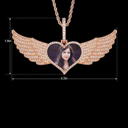 Angel Wings Heart Pendant Photo Necklace Gold Plated-silviax