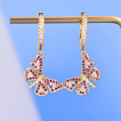 Gold-plated Zircon Butterfly Earrings