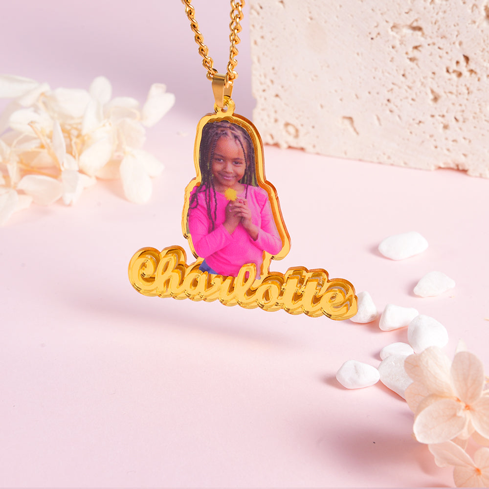 Portrait Photo with Name Personalized Acrylic Name Necklace