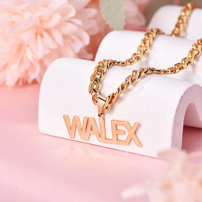 Capital Letter Nameplate Pendant Personalized Custom Name Necklace  6mm Cuban Chain-silviax