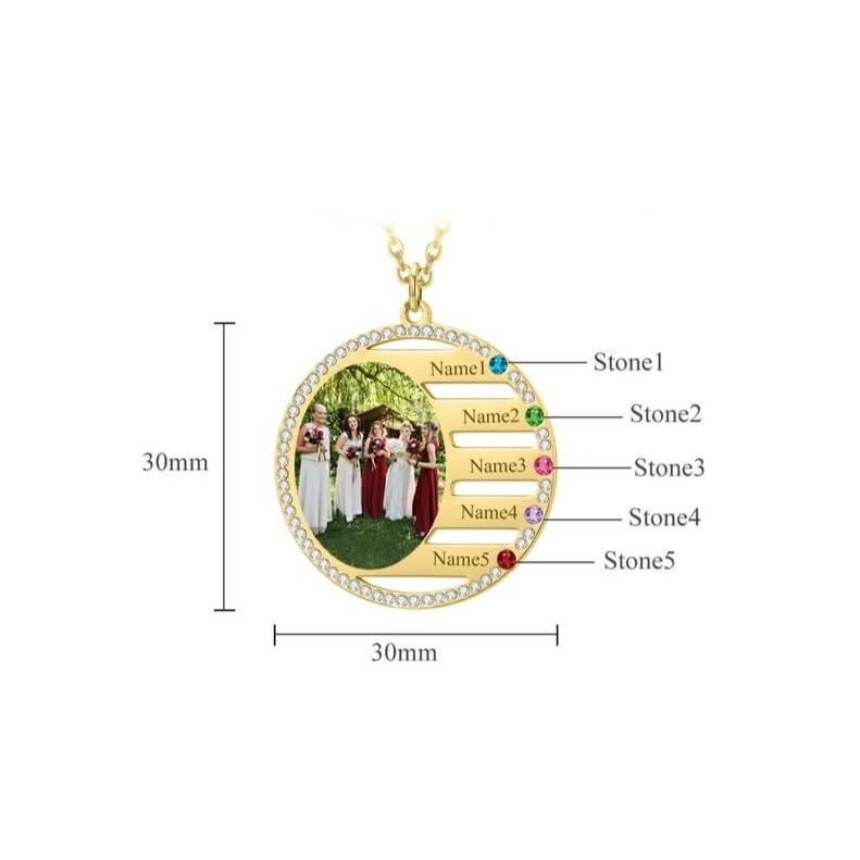 2 To 5 Names With Birthstone And Photo Round Pendant Personalized Custom Gold Plated Family Necklace-silviax