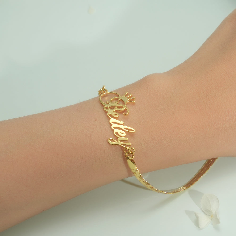 Snake Chain Personalized Custom Gold Plated Crown Name Bracelet