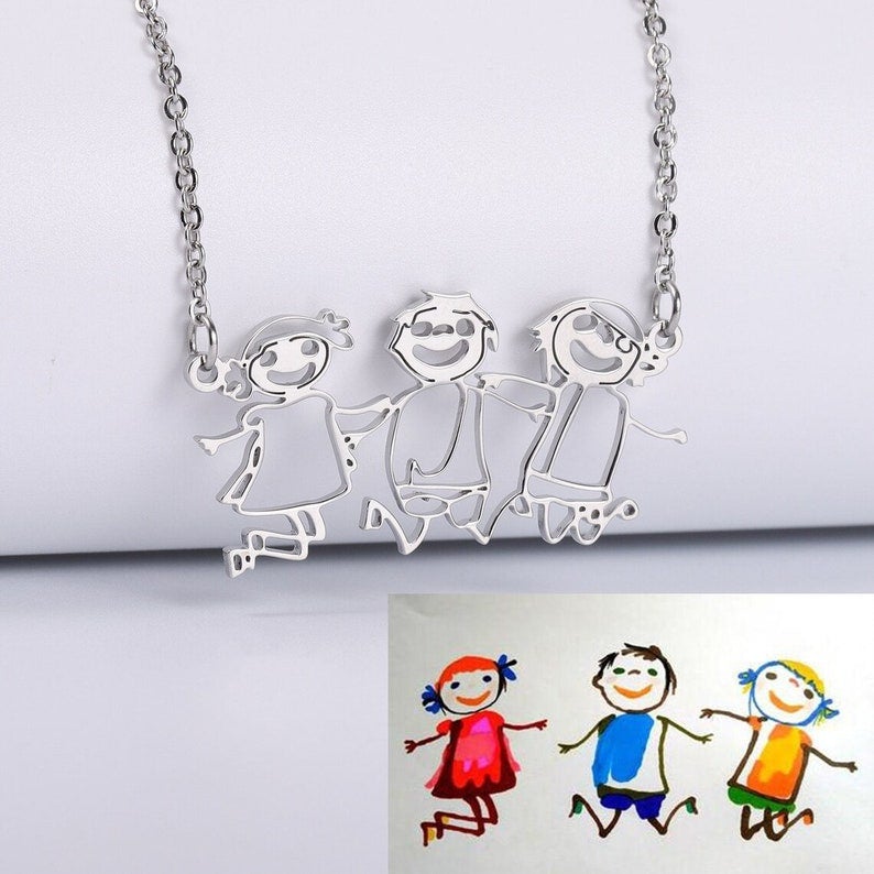 Actual Kids Drawing Personalized Custom Gold Plated Handwriting Necklace-silviax