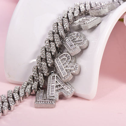 Iced Out Cubic Zirconia Capital Letter Cuban Chain Bracelets-silviax