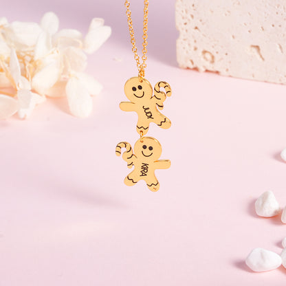 Christmas 1 to 3 Names Gingerbread Man Personalized Custom White Gold Name Necklace Chirstmas Gift