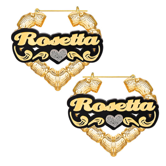 Heart Shaped Two Tone Acrylic Earrings with Heart Personalized Custom Bamboo Name Earrings-silviax