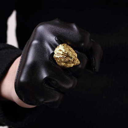 Vintage Gold Plated Lion Head Rings Heavy Metal Rock Punk Gothic Style Jewelry for Men