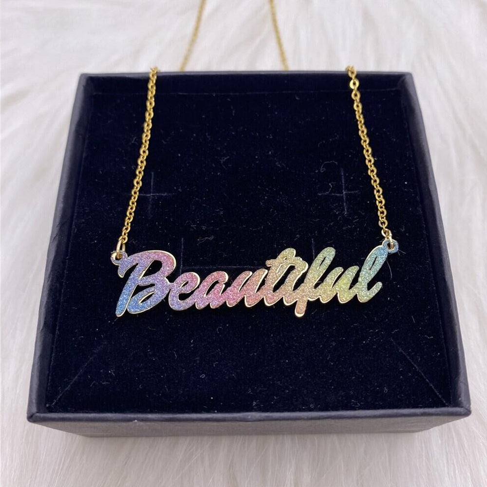 Sparkling Colorful Name Jewelry Set with Heart Personalized Name Necklace and Bamboo Earrings Set-silviax