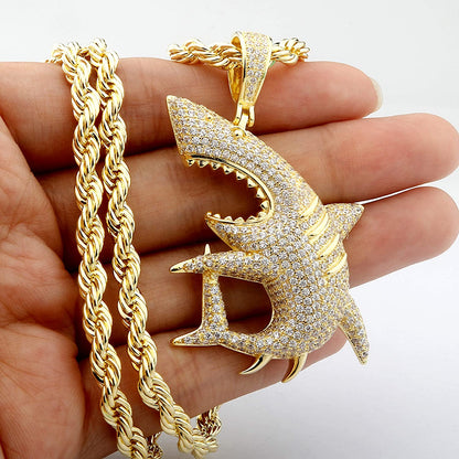 Big Shark Pendant Necklace Hip Hop Style Gold Plated