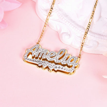 Personalized Custom Double Layer Two Tone Double Hearts Gold Plated Name Necklace-silviax