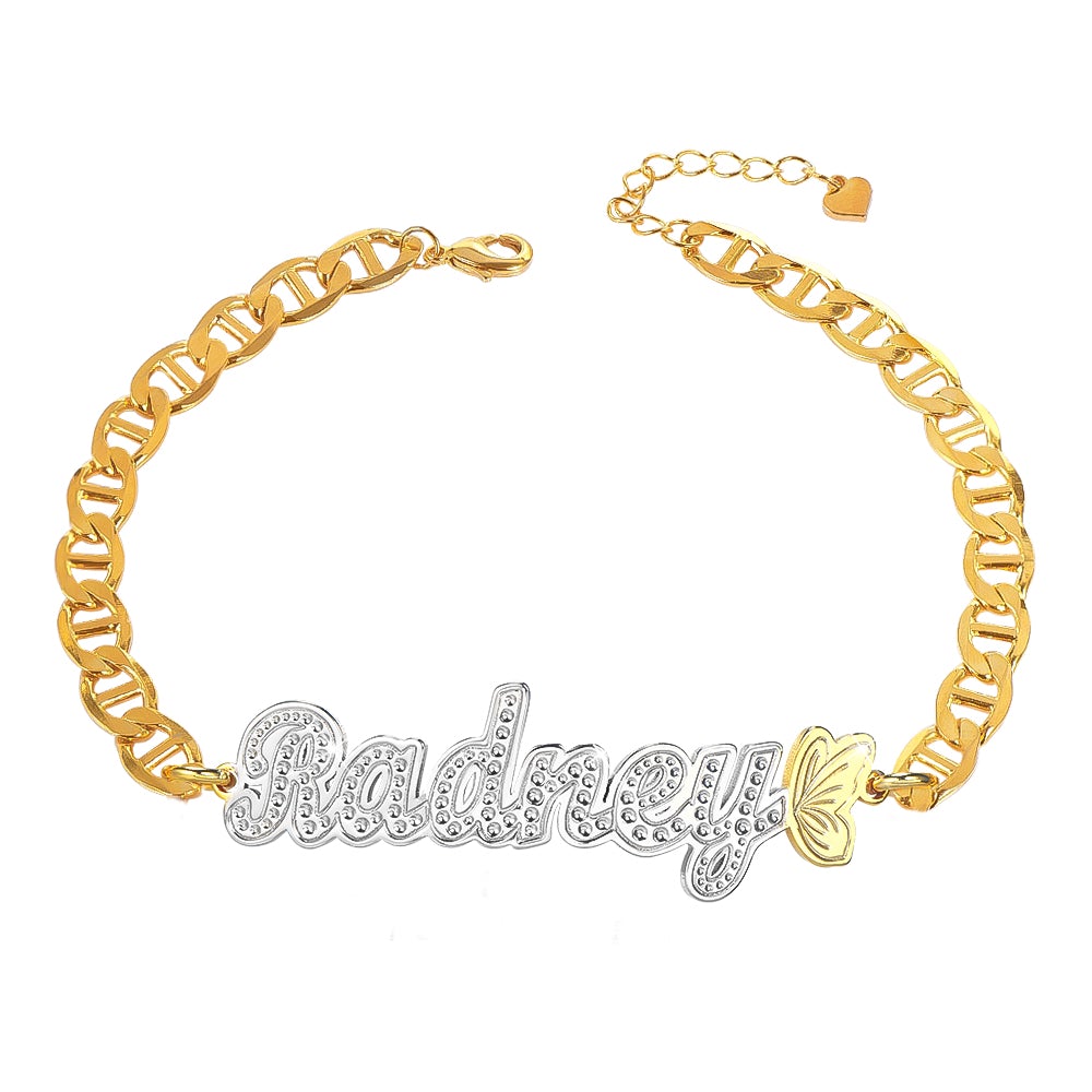 Butterfly Two Tone Personalized Custom Gold Plated Name Bracelet-silviax