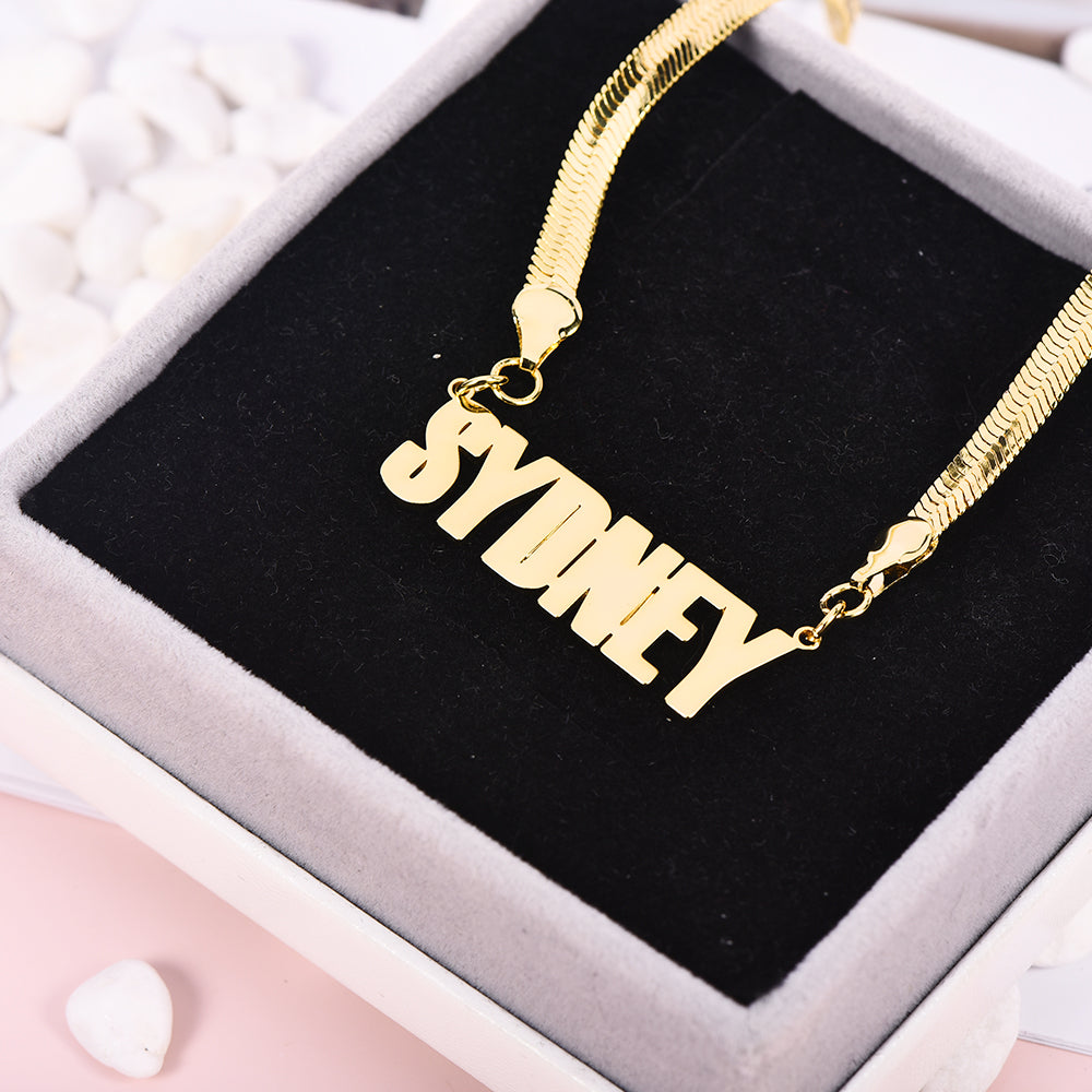 Capital Letter Nameplate with Snake Chain Personalized Name Necklace-silviax