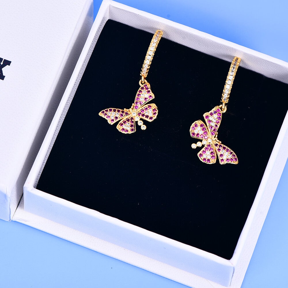 Gold-plated Zircon Butterfly Earrings