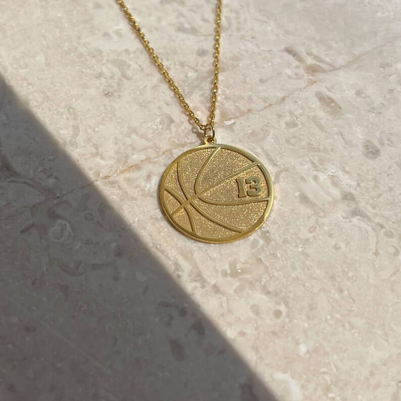 Basketball Pendant With Number Personalized Custom Gold Plated Number Necklace-silviax