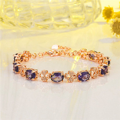 Four Leaf Clover Amethyst Rose Gold Bracelet