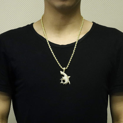 Big Shark Pendant Necklace Hip Hop Style Gold Plated