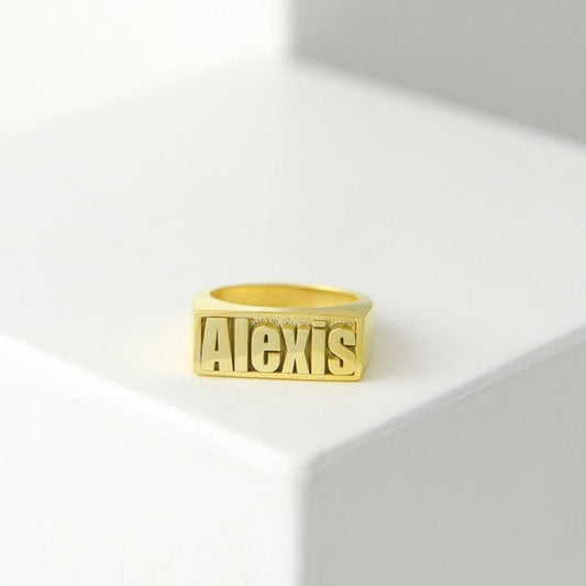 Dainty Personalized Custom Gold Plated Name Ring-silviax