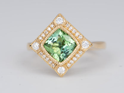 1.5ct Mint Green Tourmaline 14K Gold Moissanite Halo Engagement Ring AD2219-3