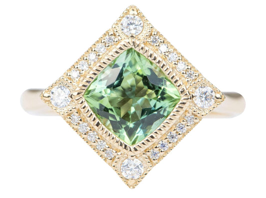 1.5ct Mint Green Tourmaline 14K Gold Moissanite Halo Engagement Ring AD2219-3