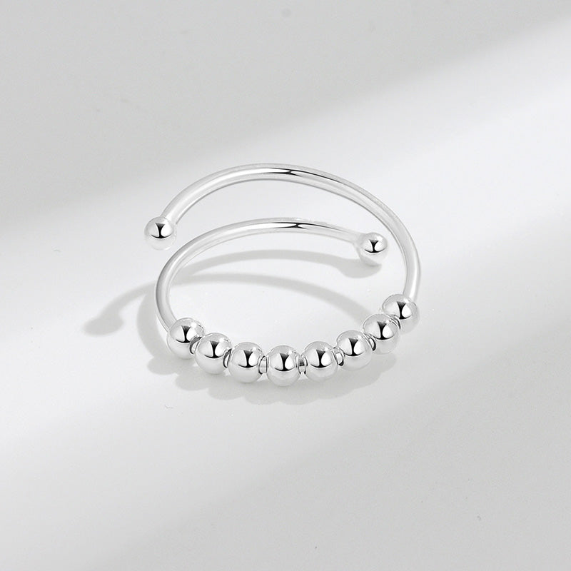 Classic Open Adjustable Anxiety Bead Ring In Sterling Silver