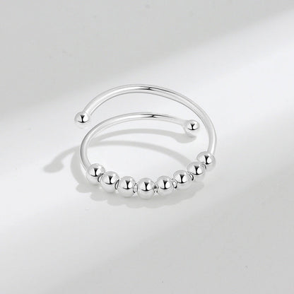 Classic Open Adjustable Anxiety Bead Ring In Sterling Silver