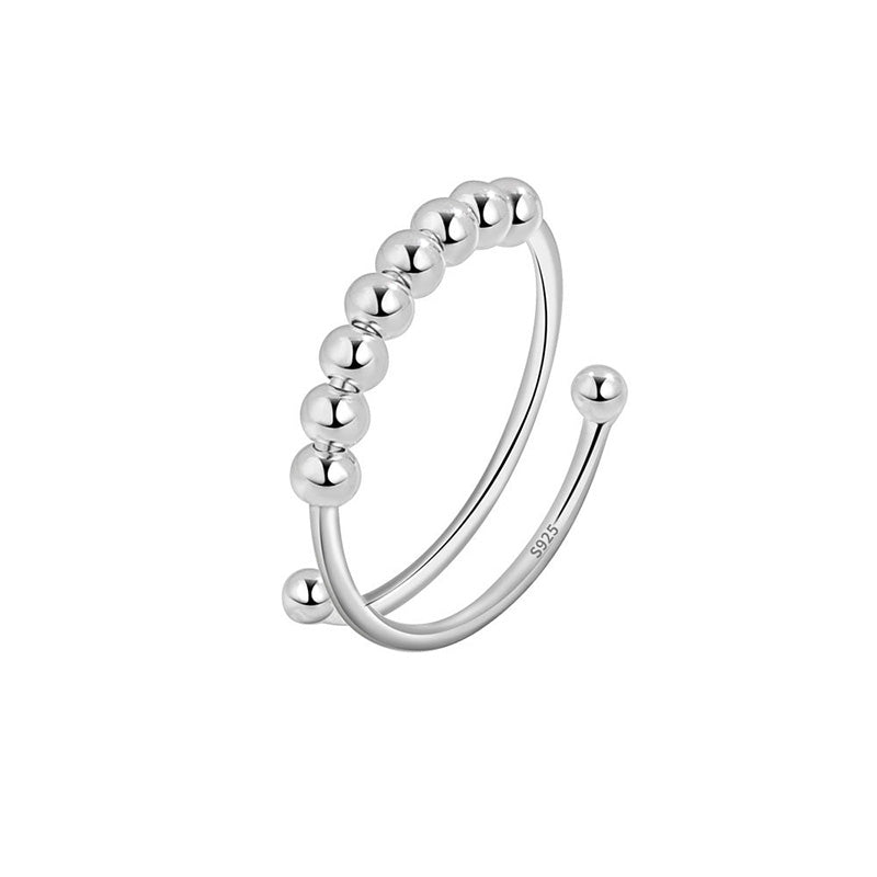 Classic Open Adjustable Anxiety Bead Ring In Sterling Silver