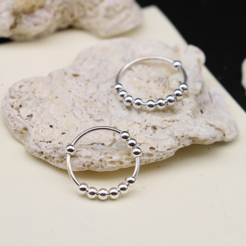 Classic White Gold Anxiety Bead Ring In Sterling Silver-Maxinejewelry