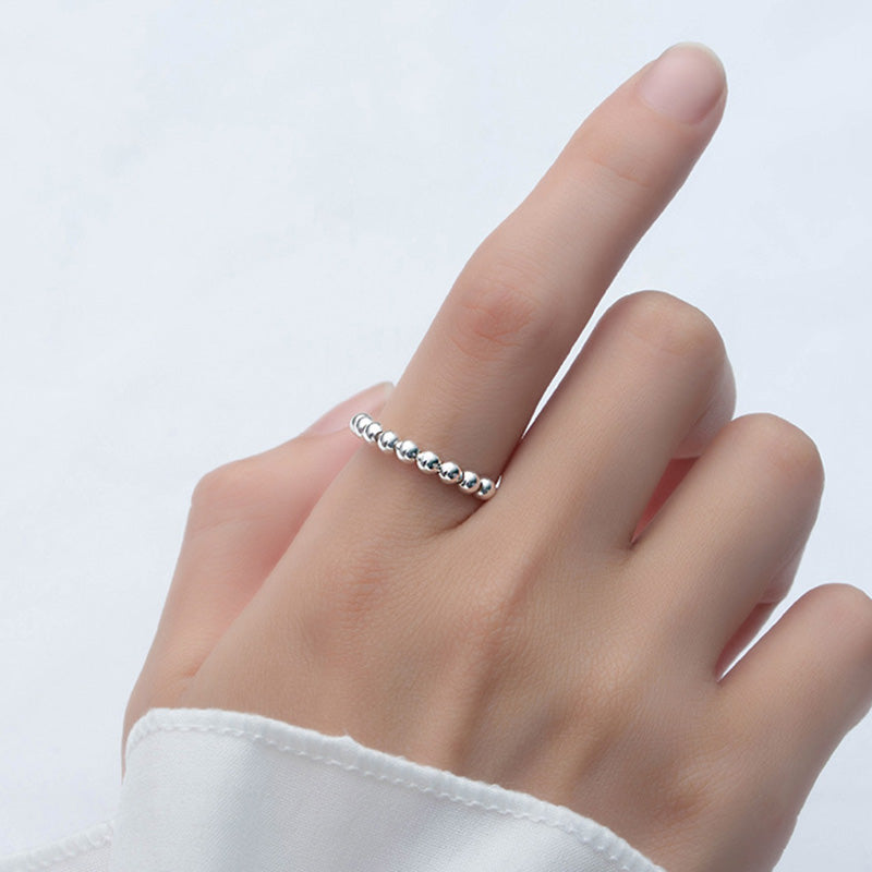 Classic White Gold Anxiety Bead Ring In Sterling Silver-Maxinejewelry