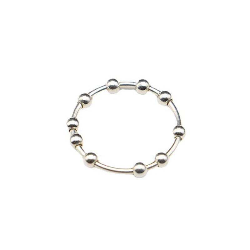 Classic White Gold Anxiety Bead Ring In Sterling Silver-Maxinejewelry