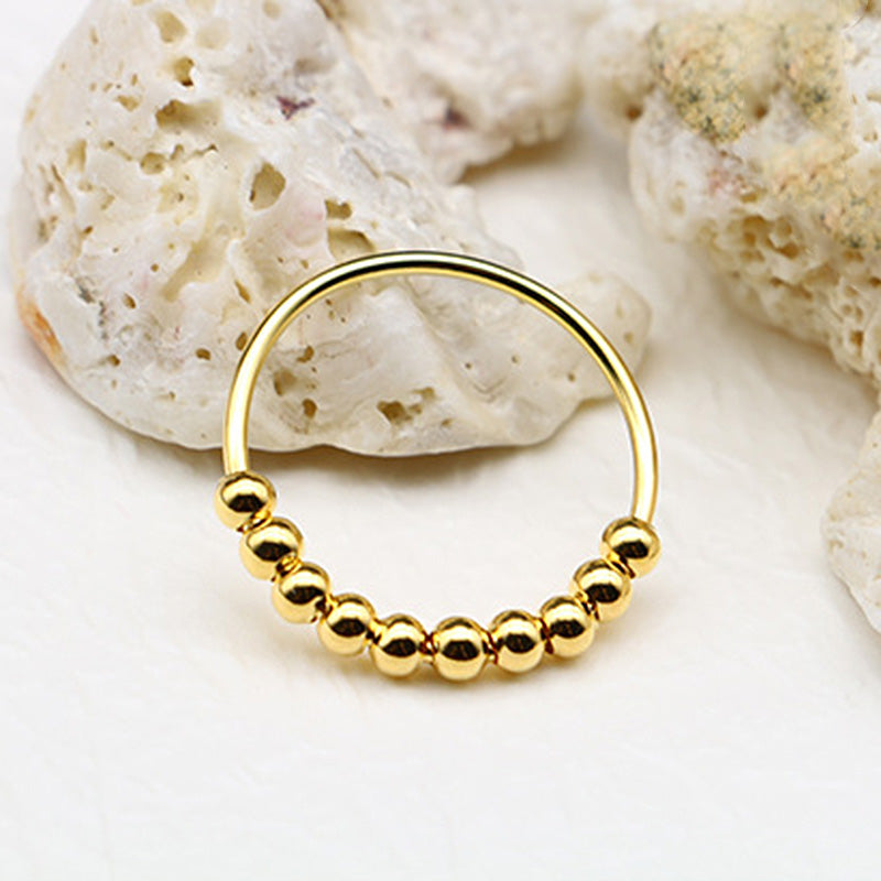 Classic Yellow Gold Anxiety Bead Ring In Sterling Silver-Maxinejewelry