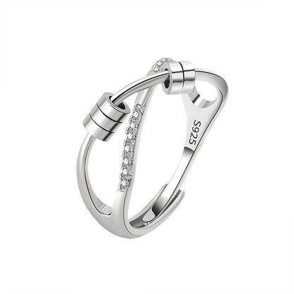 Cross Design Spinner Open Adjustable Anxiety Ring In Sterling Silver