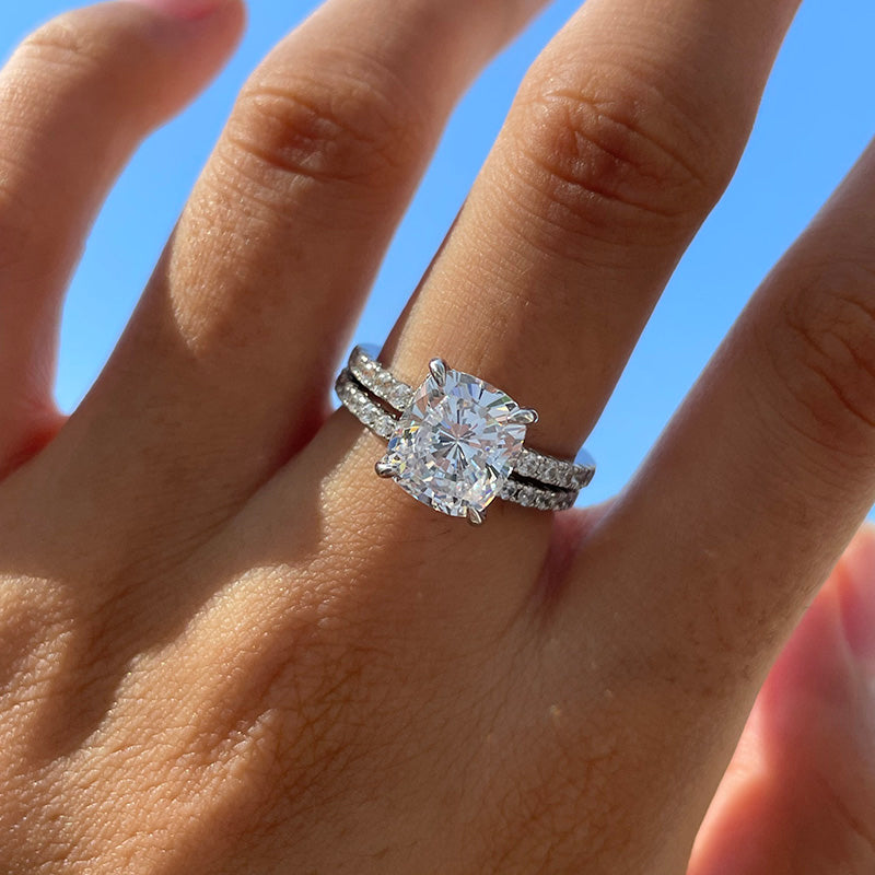 Stunning 3.0 Carat Cushion Cut White Sapphire Wedding Set In Sterling Silver-Maxinejewelry