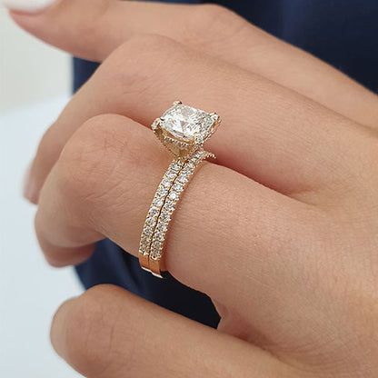 Classic Yellow Gold 1.5 Carat Cushion Cut Wedding Rings Set In Sterling Silver-Maxinejewelry