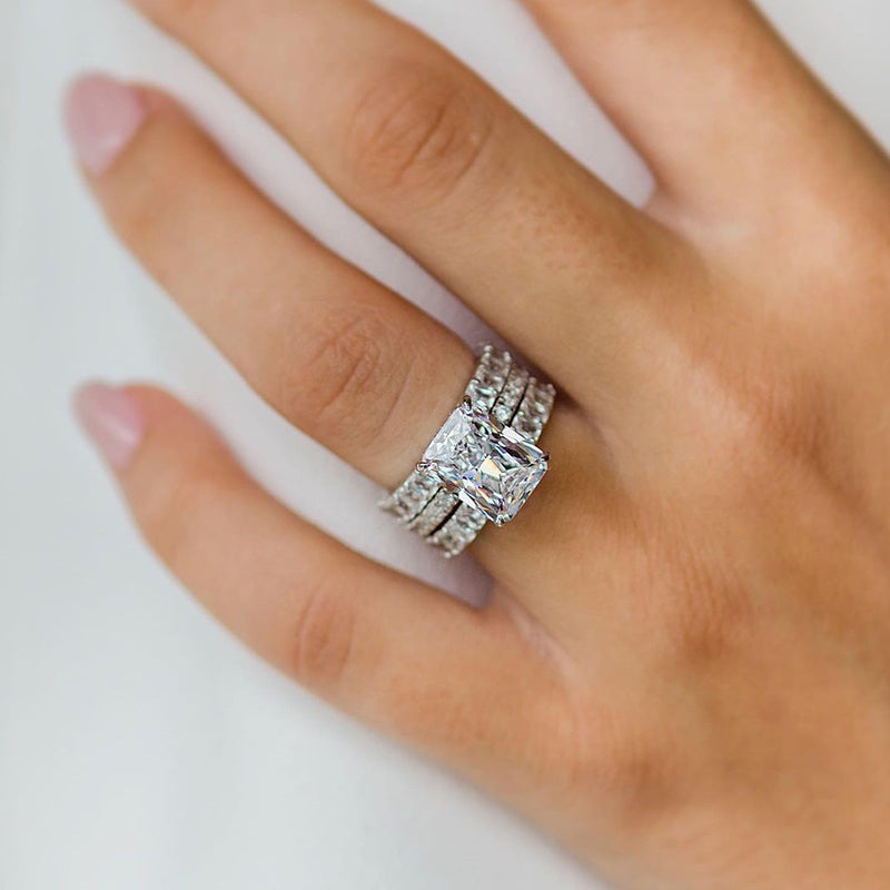 Luxurious Radiant Cut Wedding Ring Set In Sterling Silver-Maxinejewelry