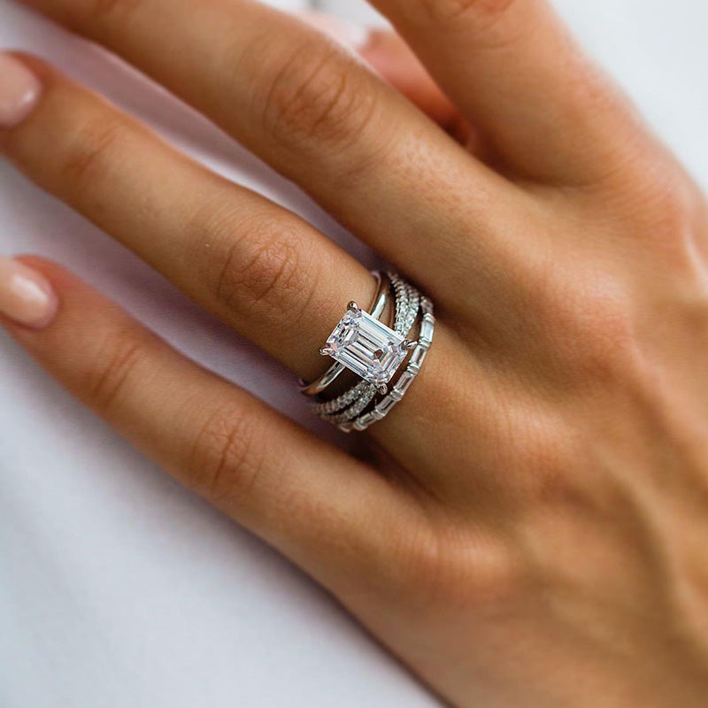 Exclusive Emerald Cut 3PC Wedding Set In Sterling Silver-Maxinejewelry