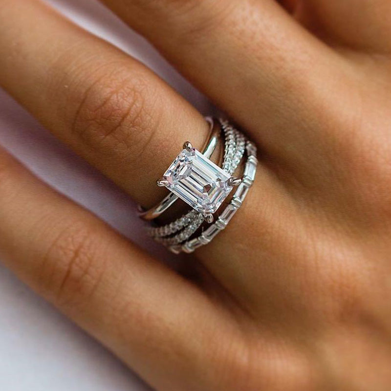 Exclusive Emerald Cut 3PC Wedding Set In Sterling Silver-Maxinejewelry