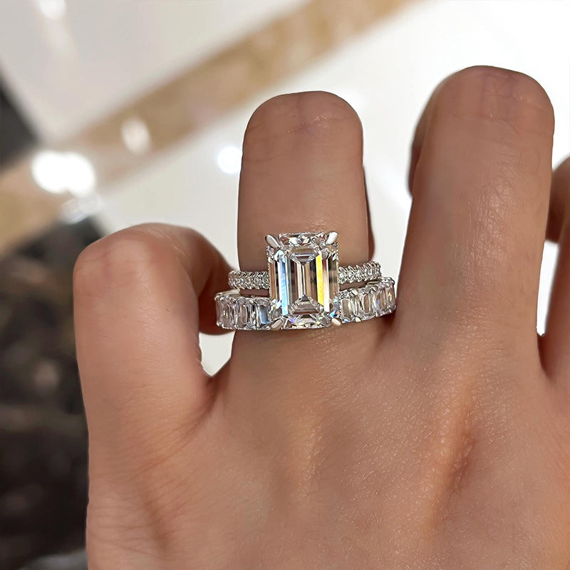 Gorgeous Emerald Cut Wedding Set For Women In Sterling Silver-Maxinejewelry