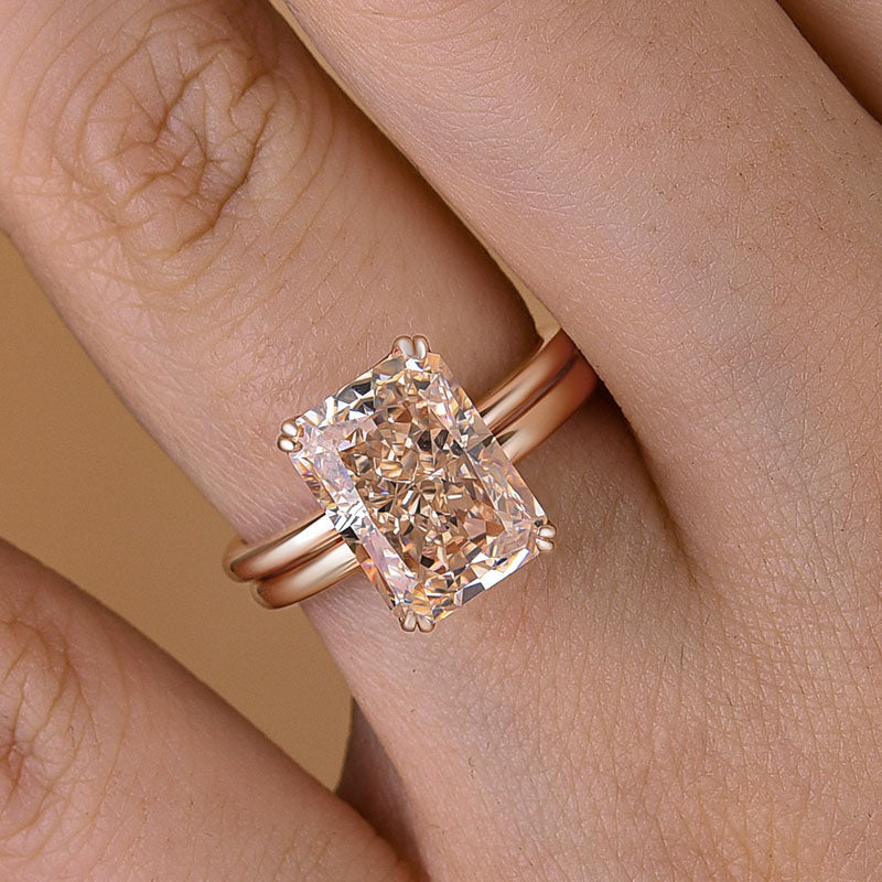 Elegant Rose Gold Radiant Cut Champagne Wedding Ring Set In Sterling Silver-Maxinejewelry