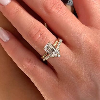 Maxine Chic Yellow Gold Emerald Cut Wedding Ring Set