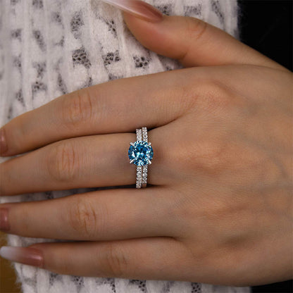 Maxine Elegant Light Aquamarine Blue Round Cut Wedding Set