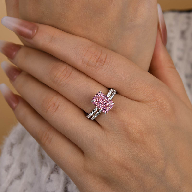 Maxine Pink Stone Crushed Ice Radiant Cut Wedding Set