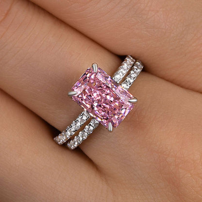 Maxine Pink Stone Crushed Ice Radiant Cut Wedding Set