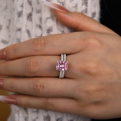 Louily Pink Stone Cushion Cut Women's Wedding Set